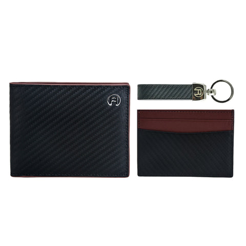 Black & Maroon Carbon Wallet - Set Of Three