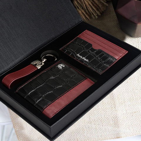 Black Croco & Maroon Wallet - Set Of Three