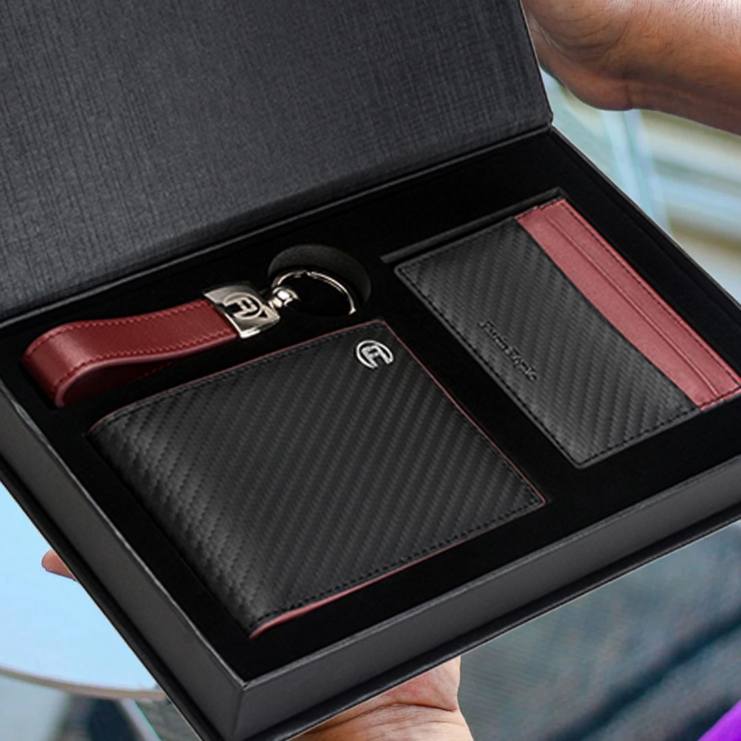 Black & Maroon Carbon Wallet - Set Of Three